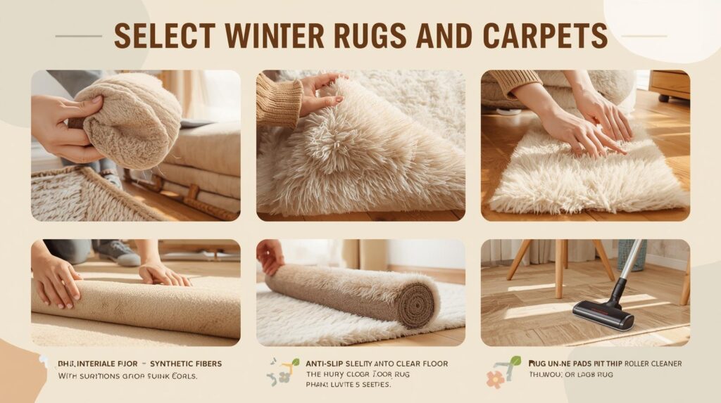 겨울 러그 카페트 선택 체크리스트 — 재질·두께·패드·사이즈·관리 요점