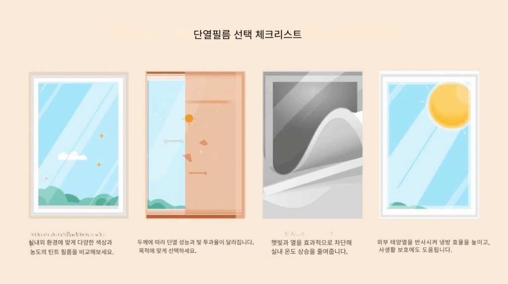 창문 단열필름 선택 체크리스트 — 타입·두께·투과율·반사형 특성 요약