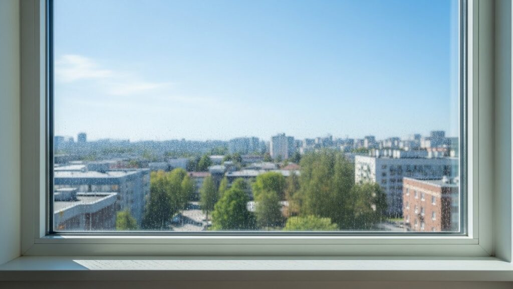 습도 조절 후 김서림이 사라진 깨끗한 창문 실사 이미지