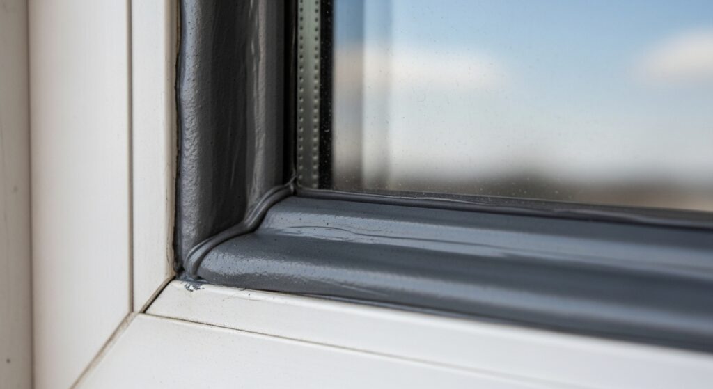 유리와 프레임 사이 틈을 보강한 뒤 밀착된 창틀 실사 이미지