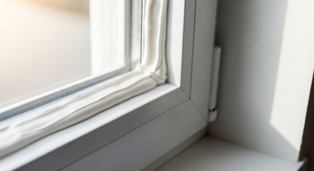 창문 상단 틈새 보강을 완료한 후 깨끗하게 밀착된 창틀 모습 실사 이미지