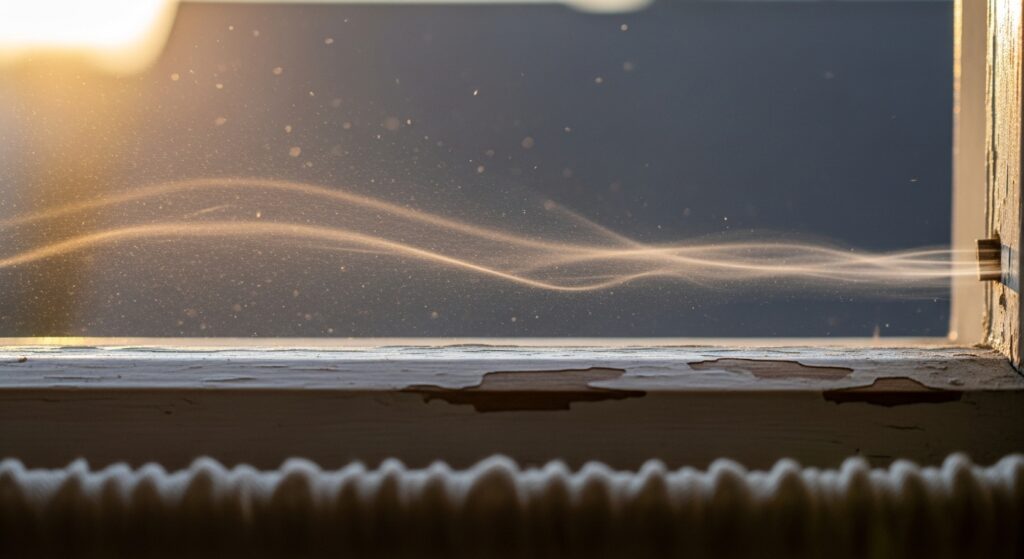 창문 상단 틈새로 바람이 들어오는 실제 모습 상단 프레임 관찰 사진