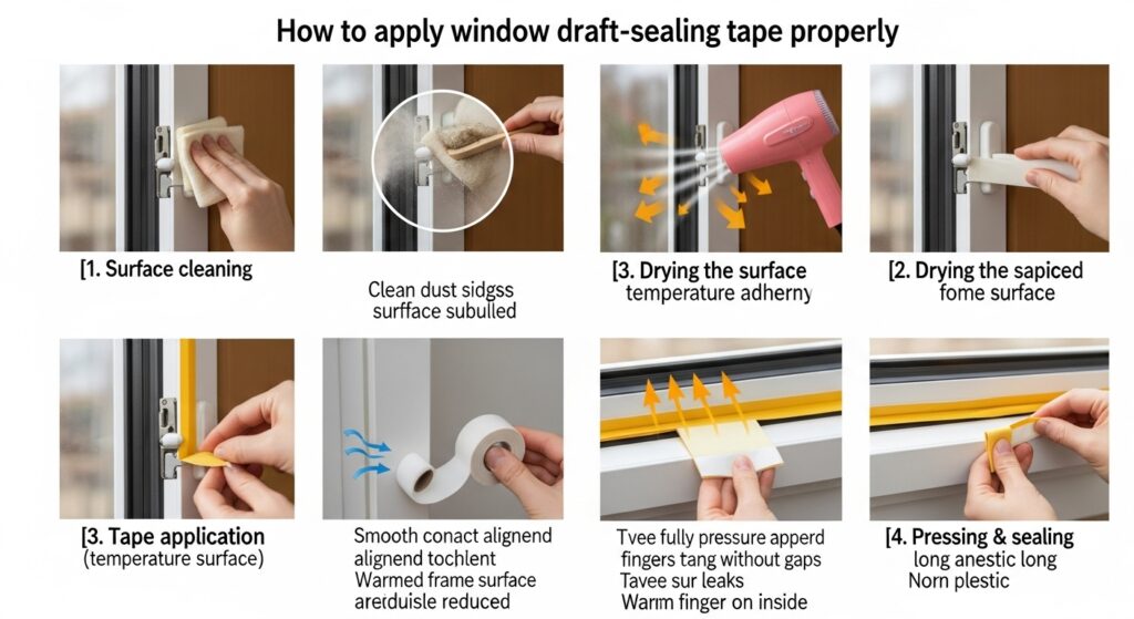 창문 틈새 보강 테이프 잘 붙이는 방법 인포그래픽