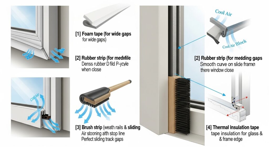 창문 틈새 테이프 종류와 위치별 사용법 인포그래픽