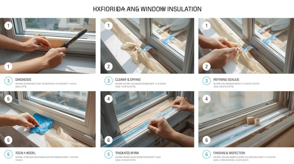 창문 하단 단열 보강 순서를 스텝별로 정리한 인포그래픽