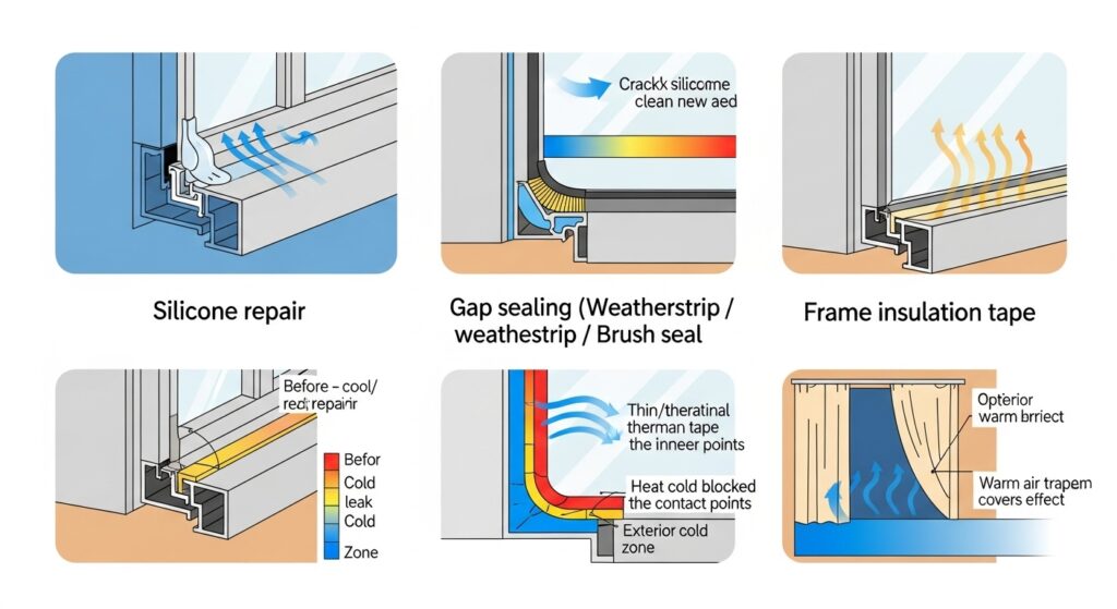 창틀 프레임 온도 올리는 방법 — 실리콘 보수·틈막이 보강·프레임 테이프