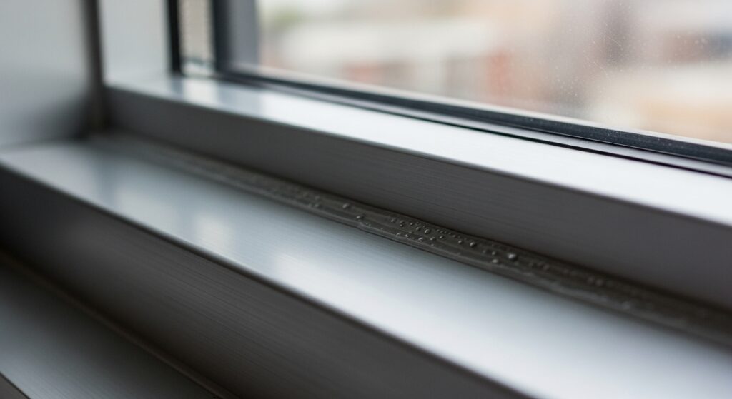 청소와 틈막이 보강을 마친 깨끗한 창문 레일 실사 이미지