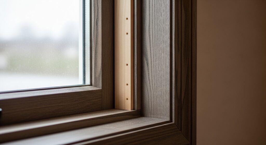 측면 틈 보강 후 밀착된 창틀 프레임 모습  