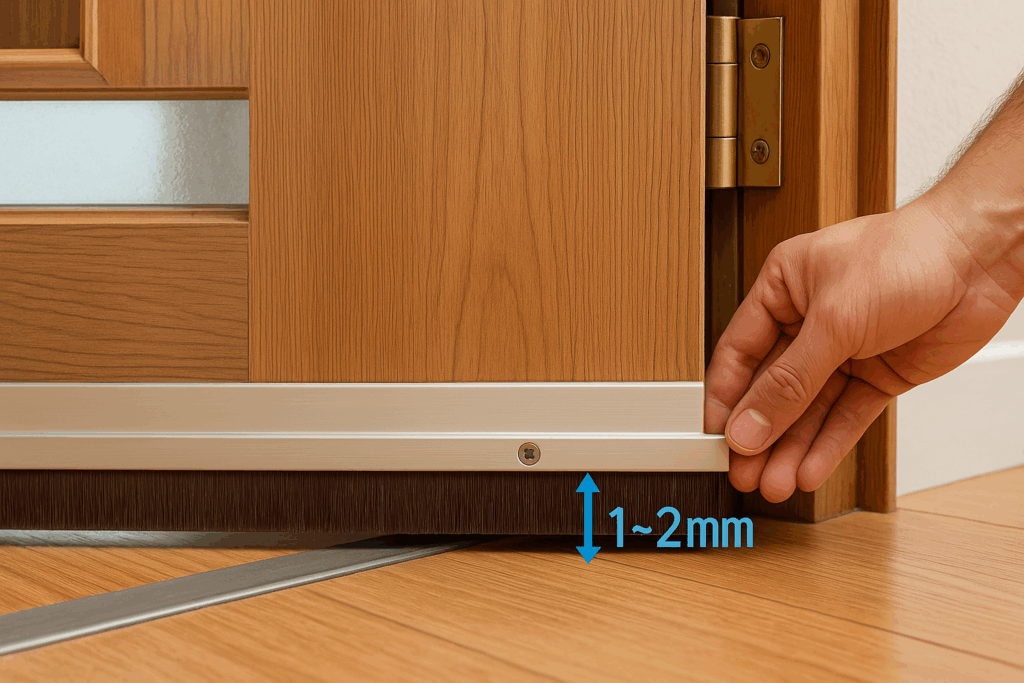 도어스윕 높이 조절 — 바닥과 1~2mm 간격 설정