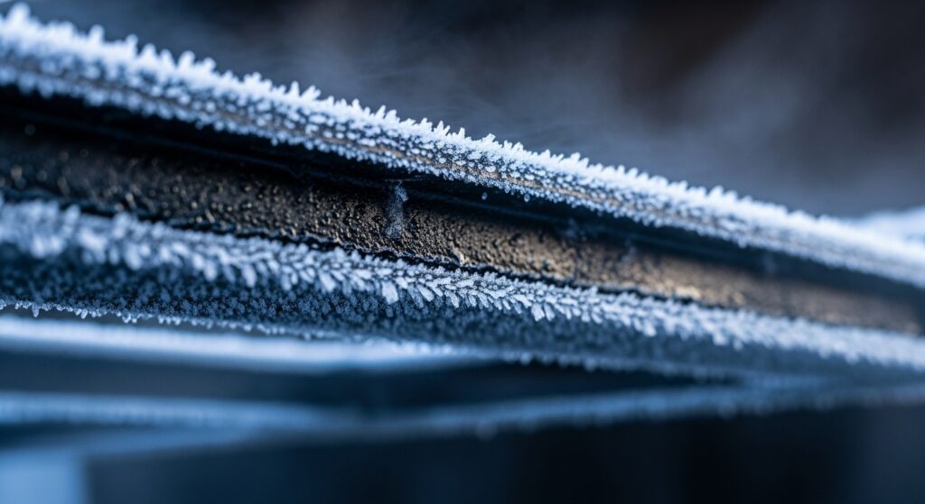 하단 프레임이 차가워진 상태를 실제로 촬영한 근접 이미지