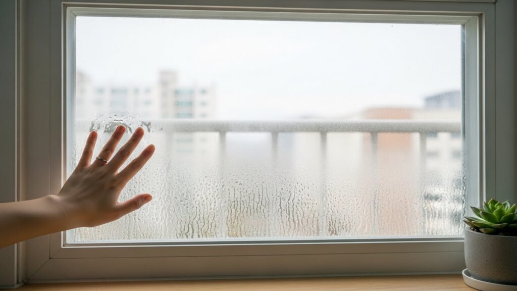 외풍 결로 점검하고 있는 실사 이미지