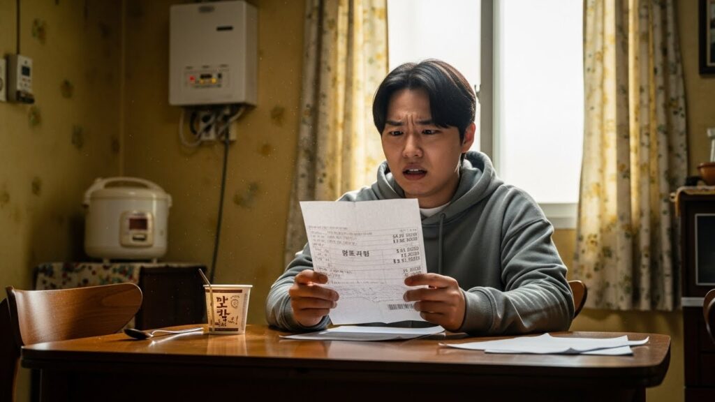 한국 아파트 난방비 보면서 속상해 하는 실사 이미지